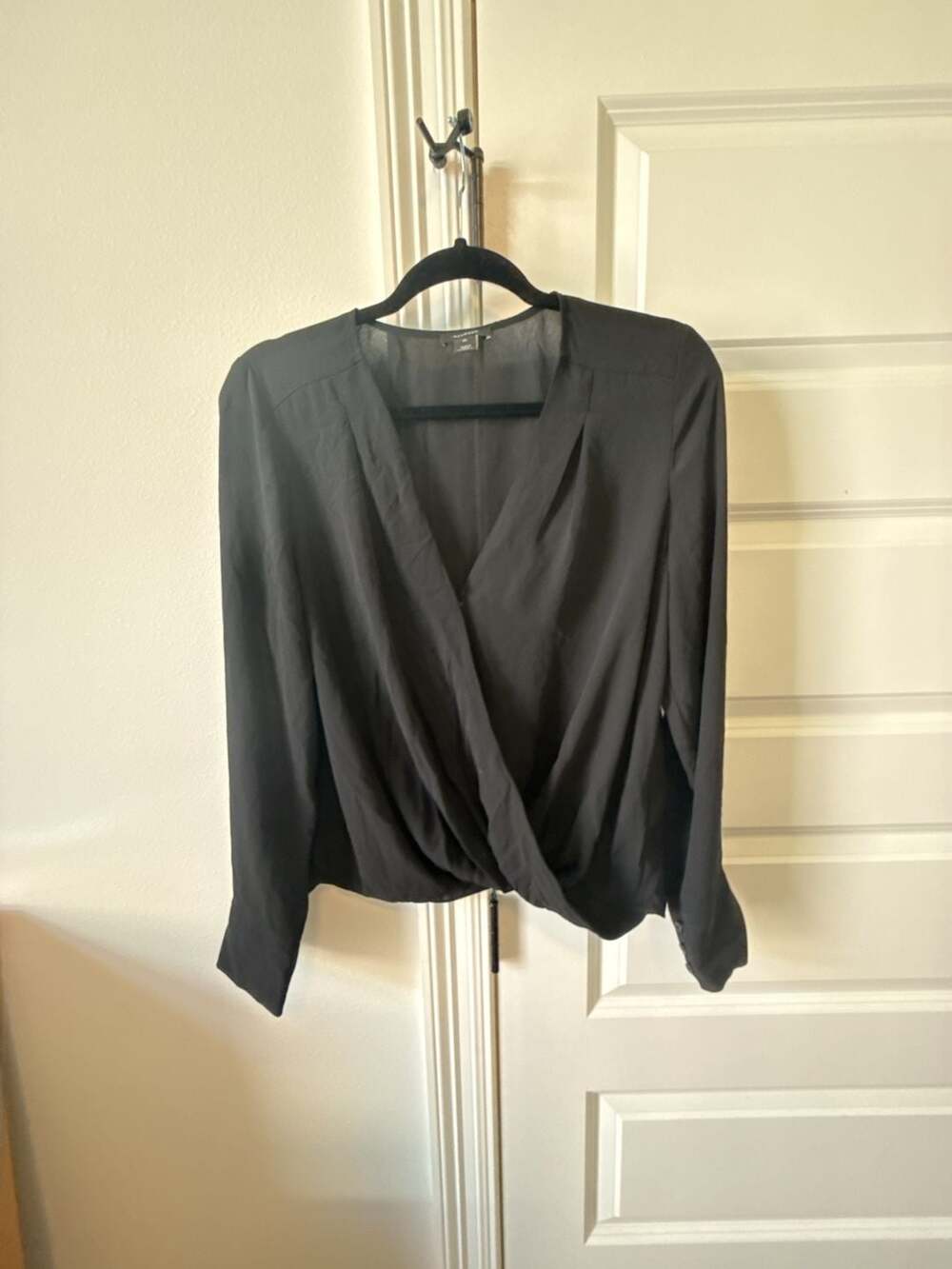Halogen Women's Black Long Sleeve Surplice Wrap Blouse
